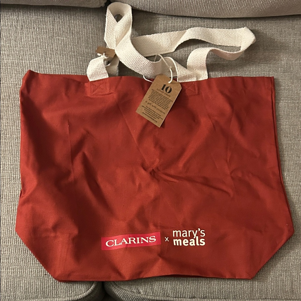 Clarins Red Tote with White Straps